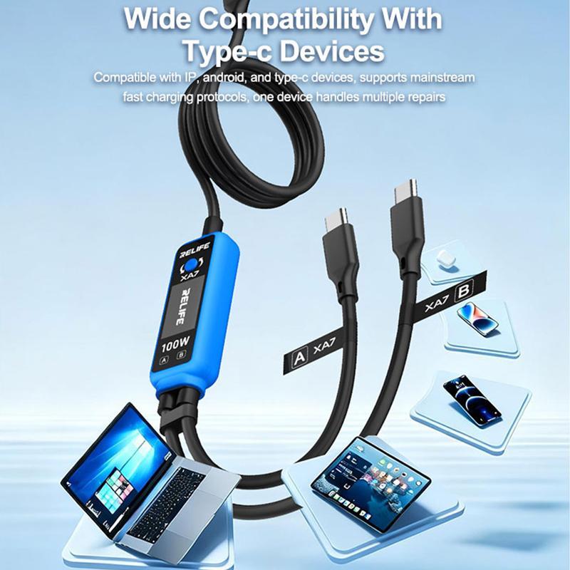 XA7 100W Fast Charging Cable 1 to 2 with Digital Display for iPhone Android Type C