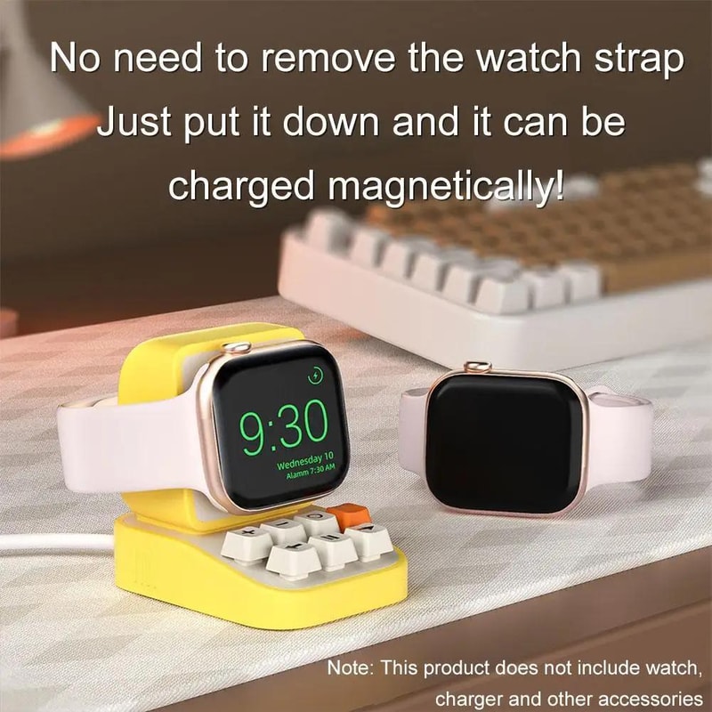 Typewriter Style Apple Watch Charging Stand, Silicone Dock, Wireless Charging Holder for Desk Setup