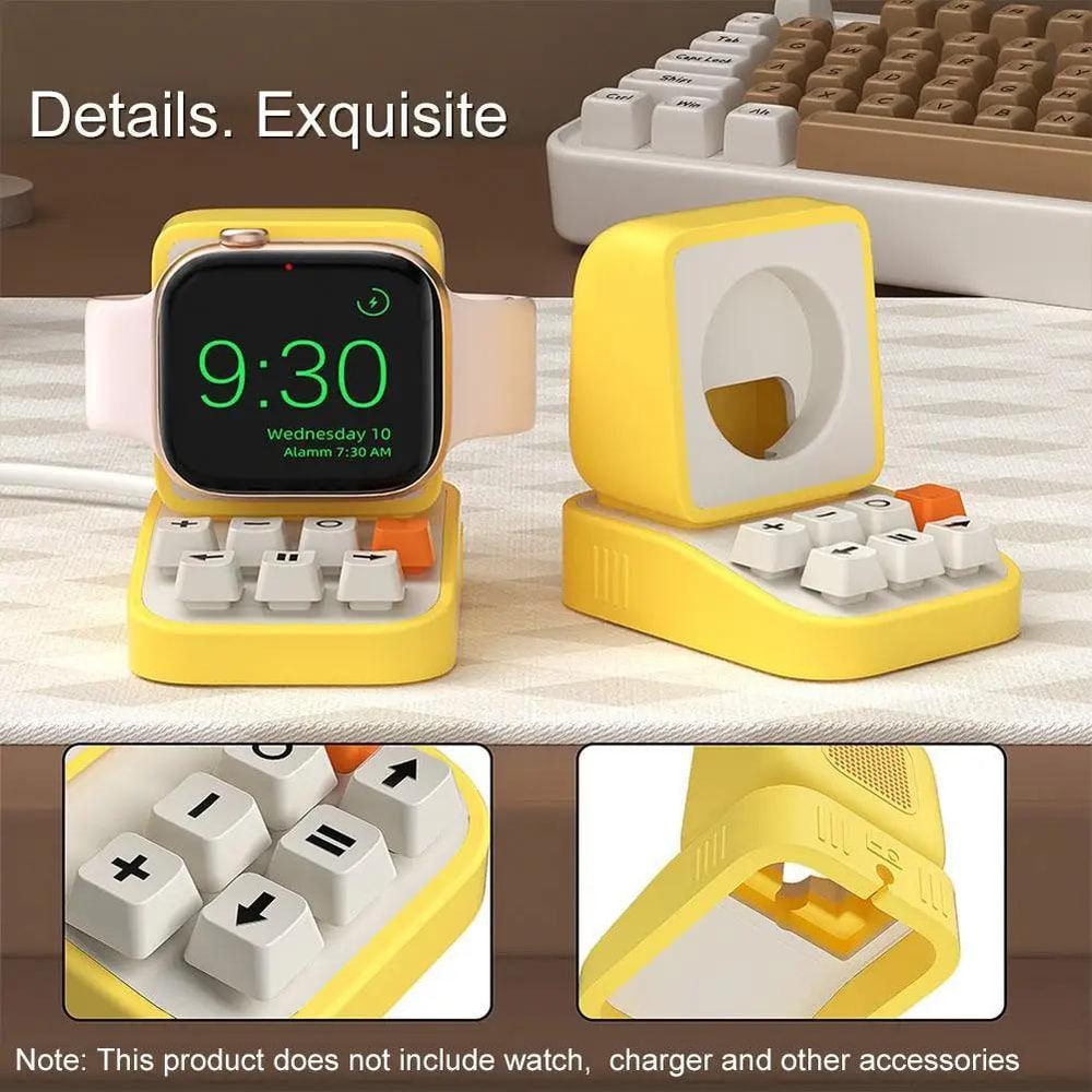 Typewriter Style Apple Watch Charging Stand, Silicone Dock, Wireless Charging Holder for Desk Setup