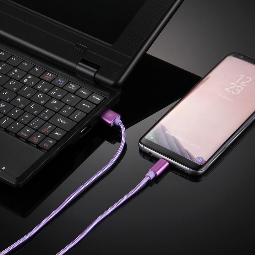 Knit Texture USB To USBC TypeC Fast Charging Data Sync Cable 50cm Purple 4