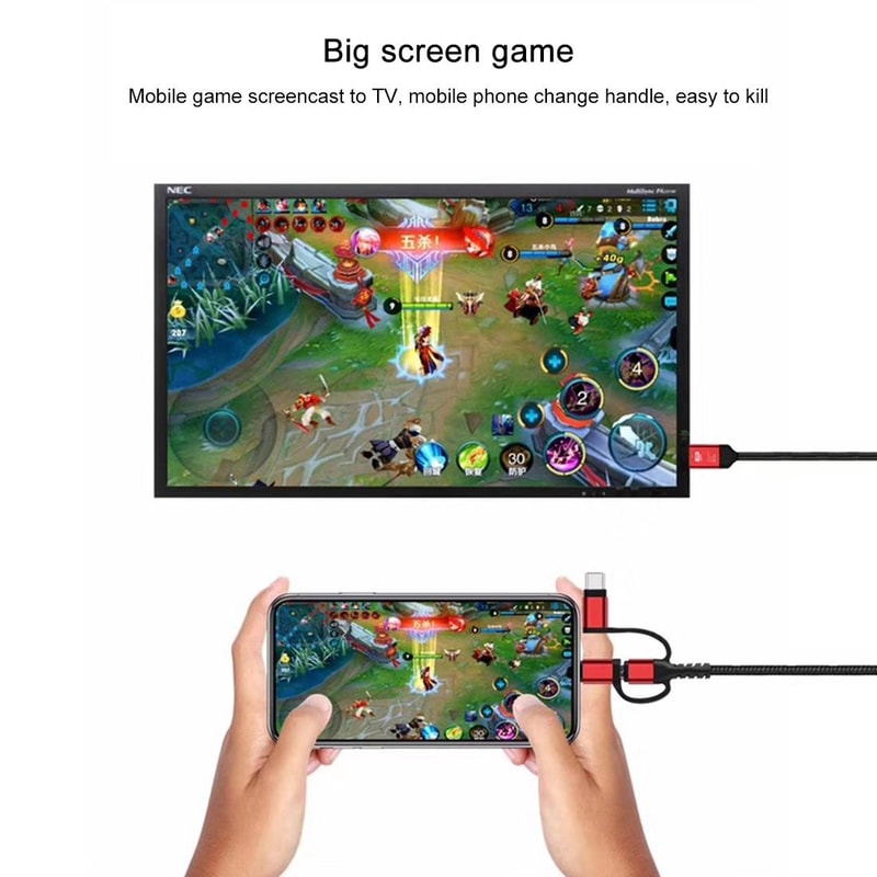 3 in 1 USB-C iPhone Micro USB to HDMI TV Cable 1080P Screen Mirroring Adapter 2M
