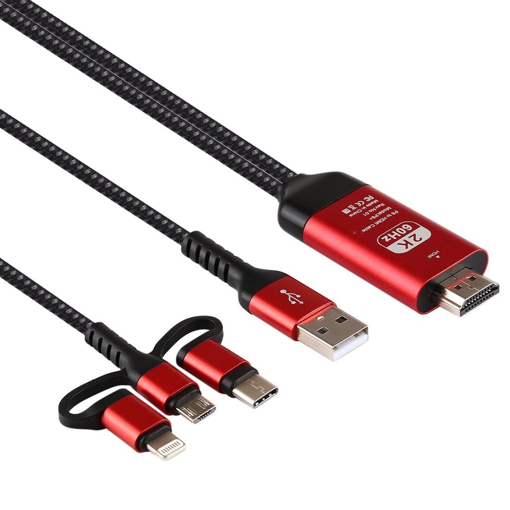 3 in 1 USB-C iPhone Micro USB to HDMI TV Cable 1080P Screen Mirroring Adapter 2M