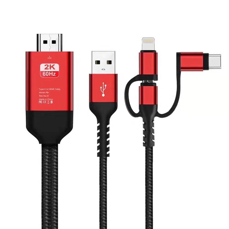 3 in 1 USB-C iPhone Micro USB to HDMI TV Cable 1080P Screen Mirroring Adapter 2M