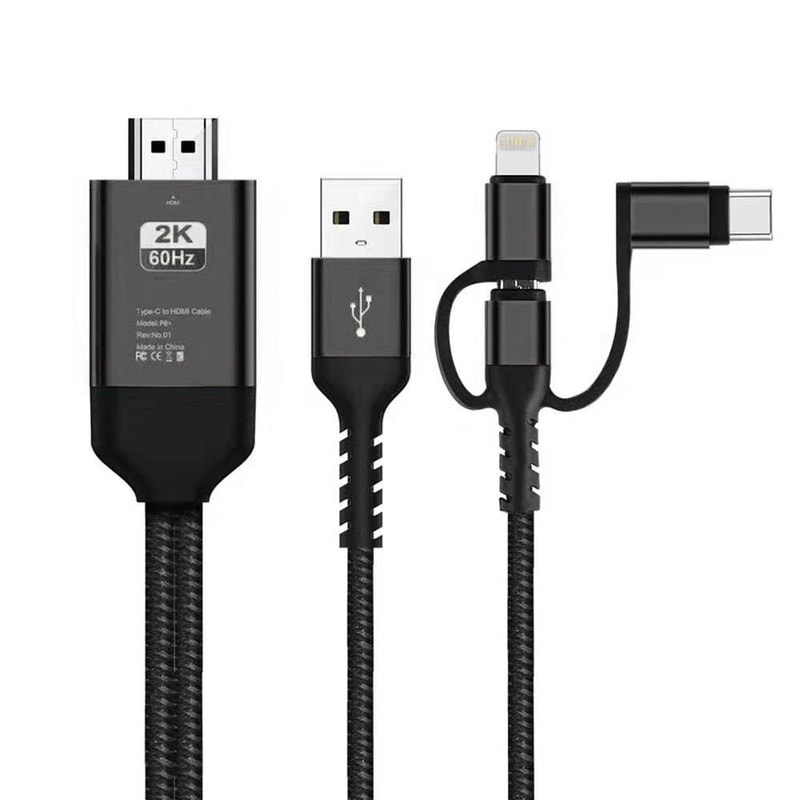 3 in 1 USB-C iPhone Micro USB to HDMI TV Cable 1080P Screen Mirroring Adapter 2M