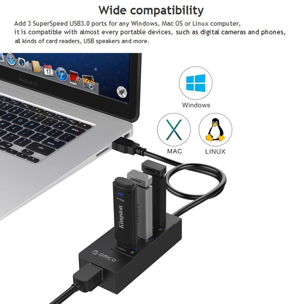 3-Port USB 3.0 Hub with Gigabit Ethernet Adapter, USB to Ethernet RJ45 Network for Laptop Desktop Ultrabook