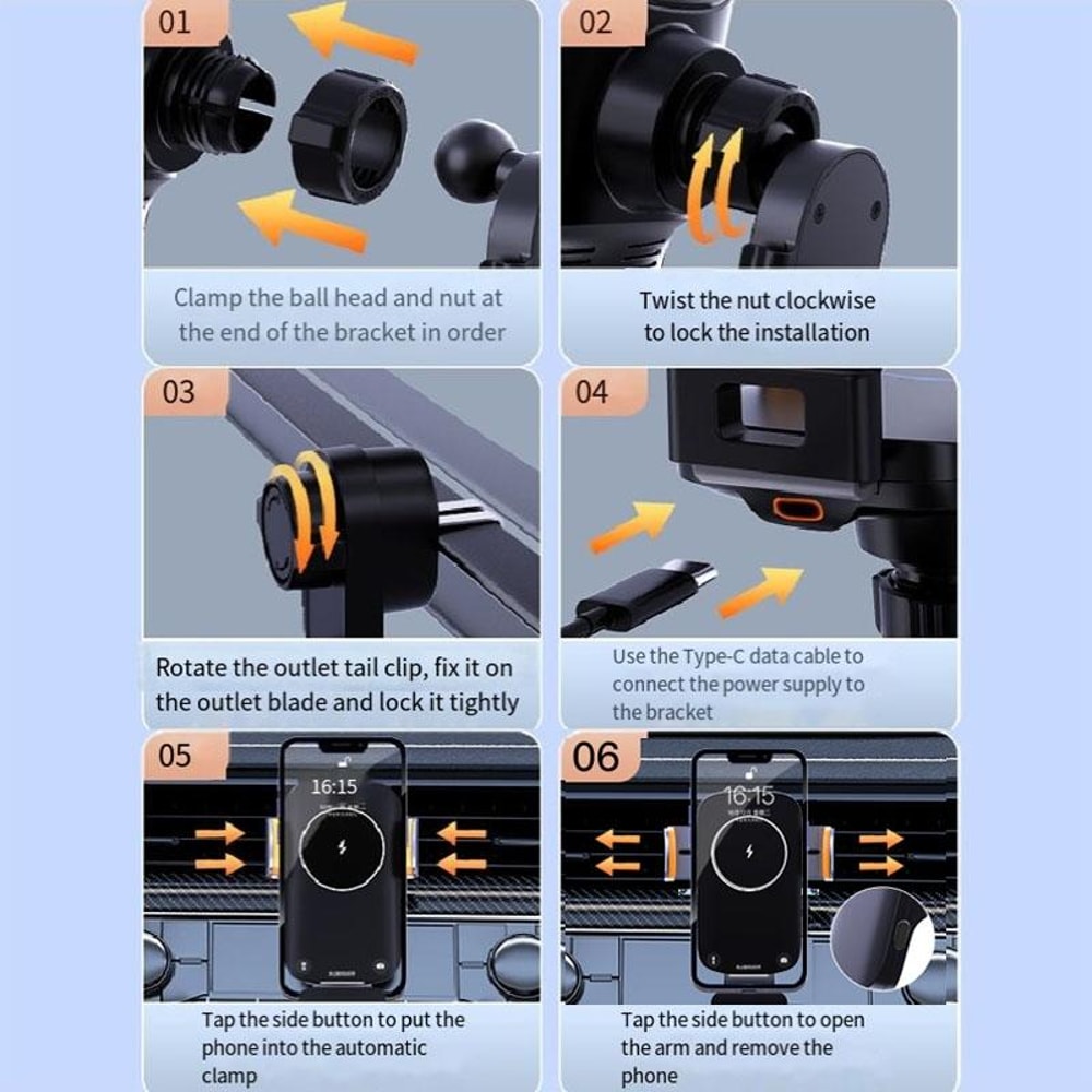 Solar Fast Wireless Car Charger Automatic Clamp Air Vent Phone Holder Navigation Mount