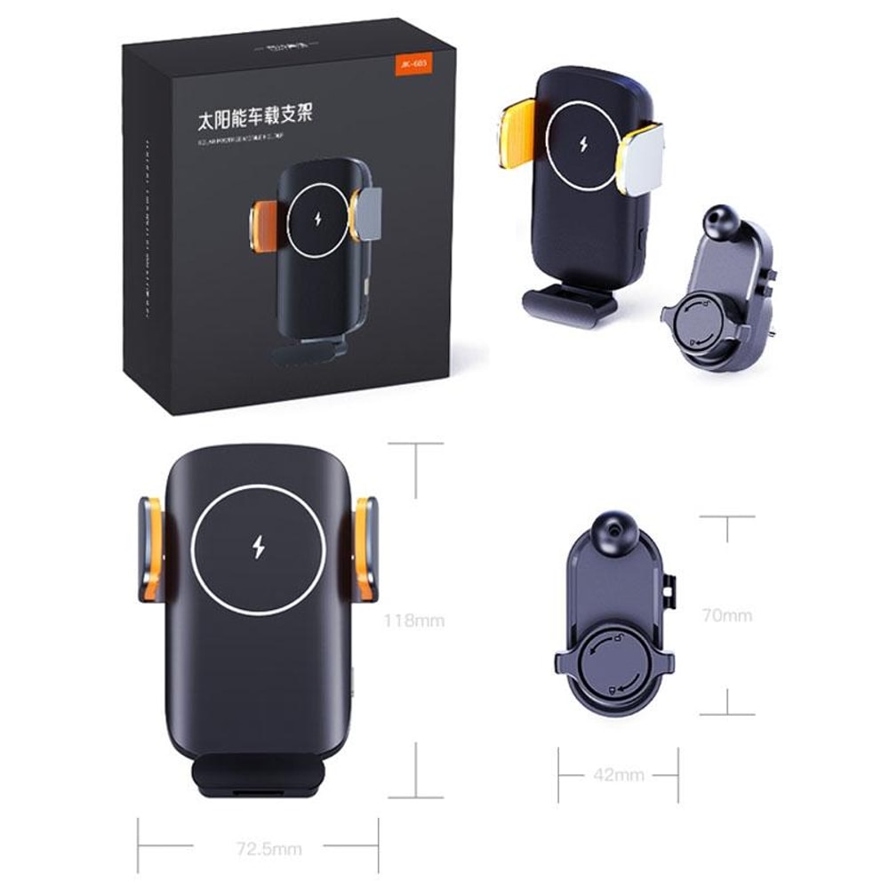 Solar Fast Wireless Car Charger Automatic Clamp Air Vent Phone Holder Navigation Mount