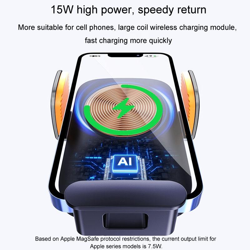 Solar Fast Wireless Car Charger Automatic Clamp Air Vent Phone Holder Navigation Mount