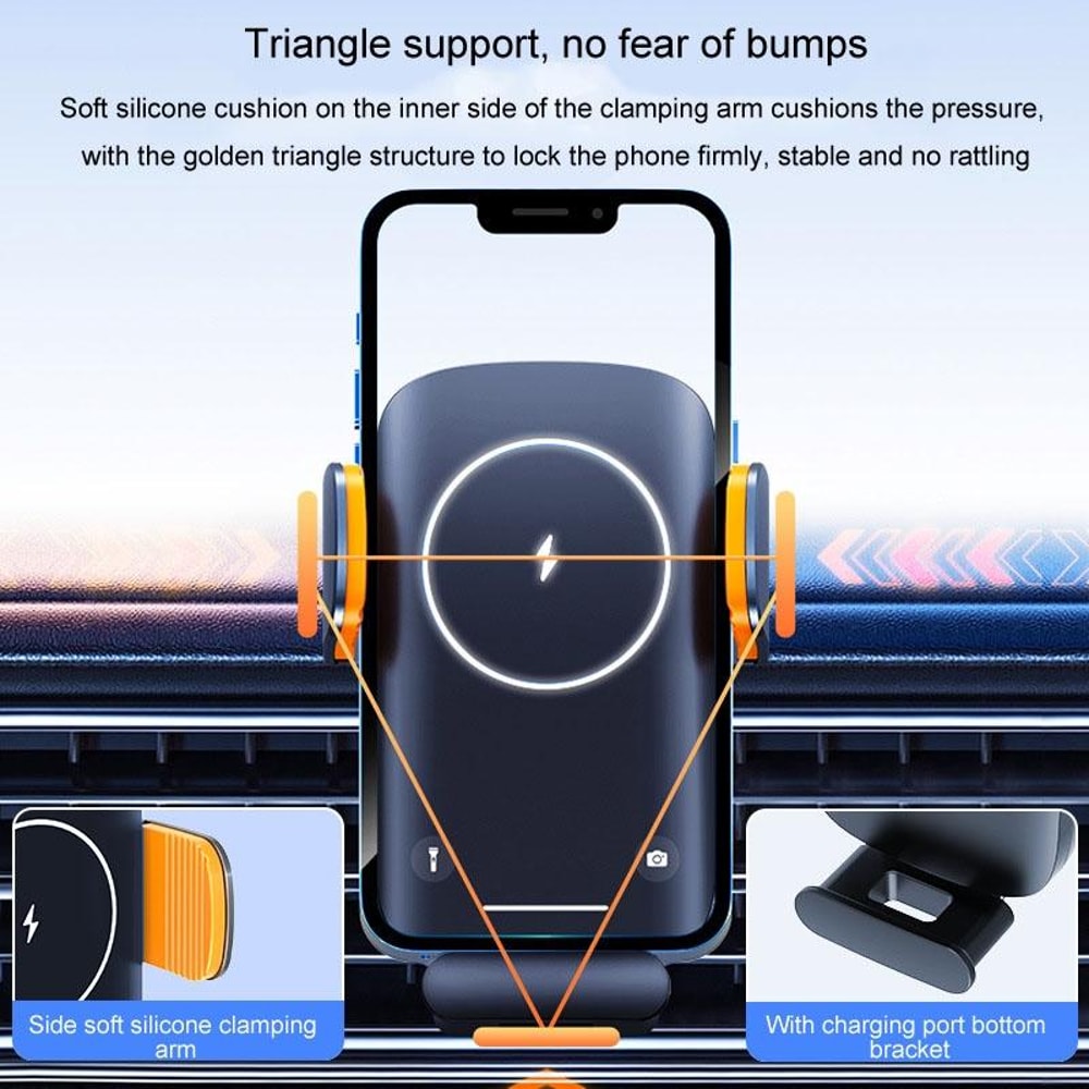 Solar Fast Wireless Car Charger Automatic Clamp Air Vent Phone Holder Navigation Mount