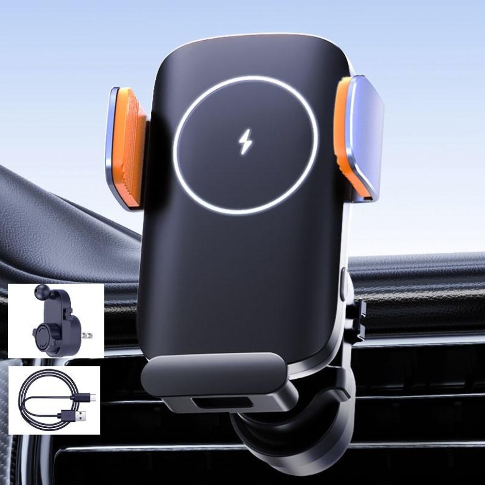 Solar Fast Wireless Car Charger Automatic Clamp Air Vent Phone Holder Navigation Mount