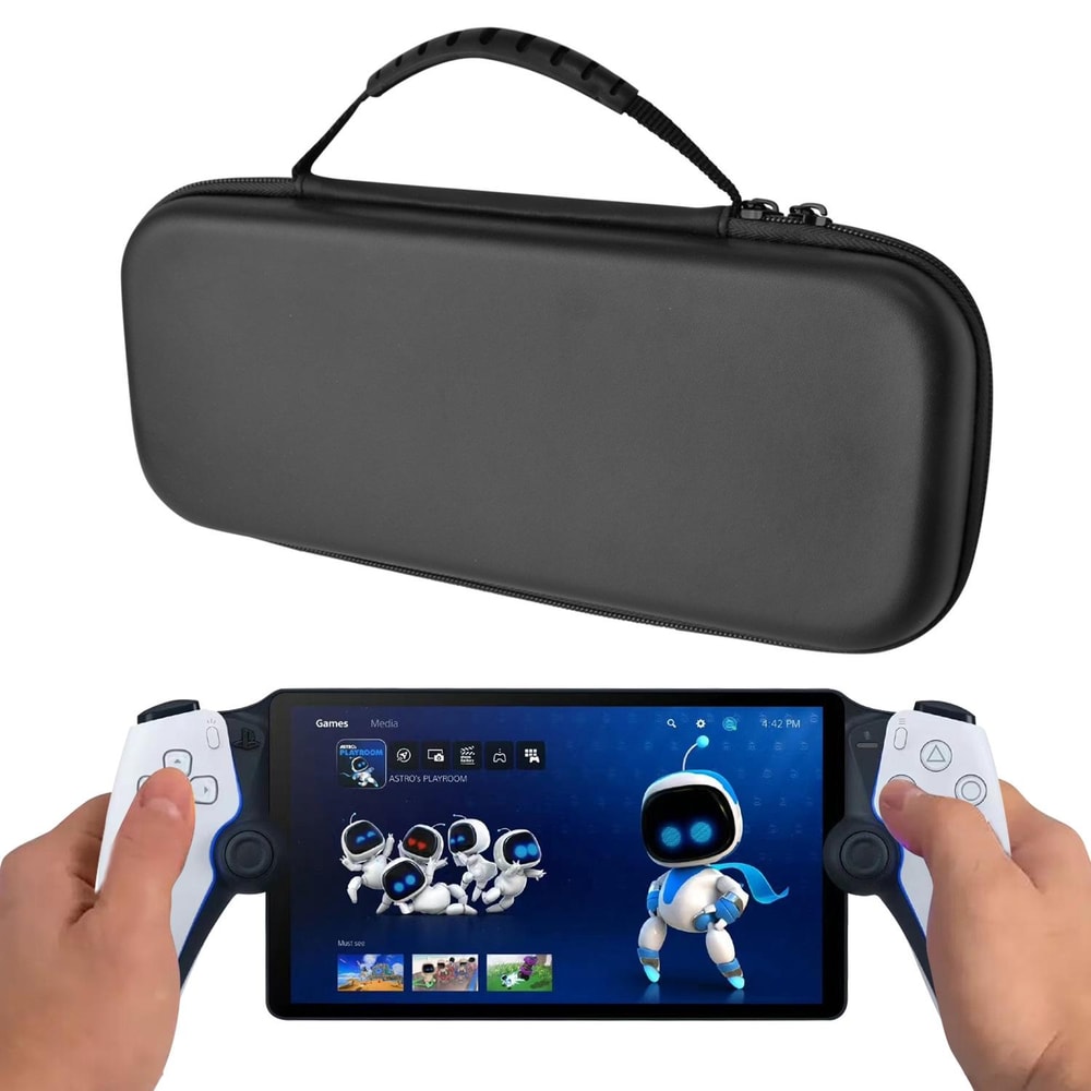 PlayStation Portal EVA Leather Travel Carrying Case Protective Storage Bag with Stand Function Black