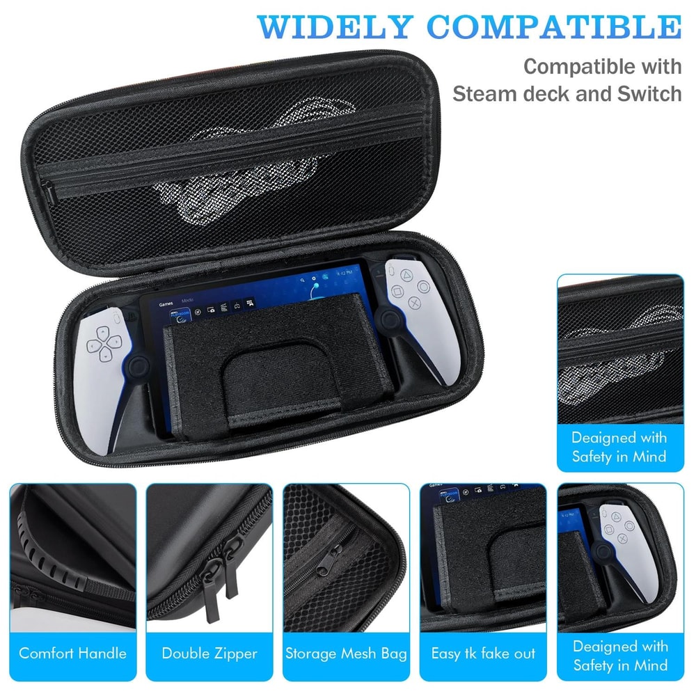 PlayStation Portal EVA Leather Travel Carrying Case Protective Storage Bag with Stand Function Black