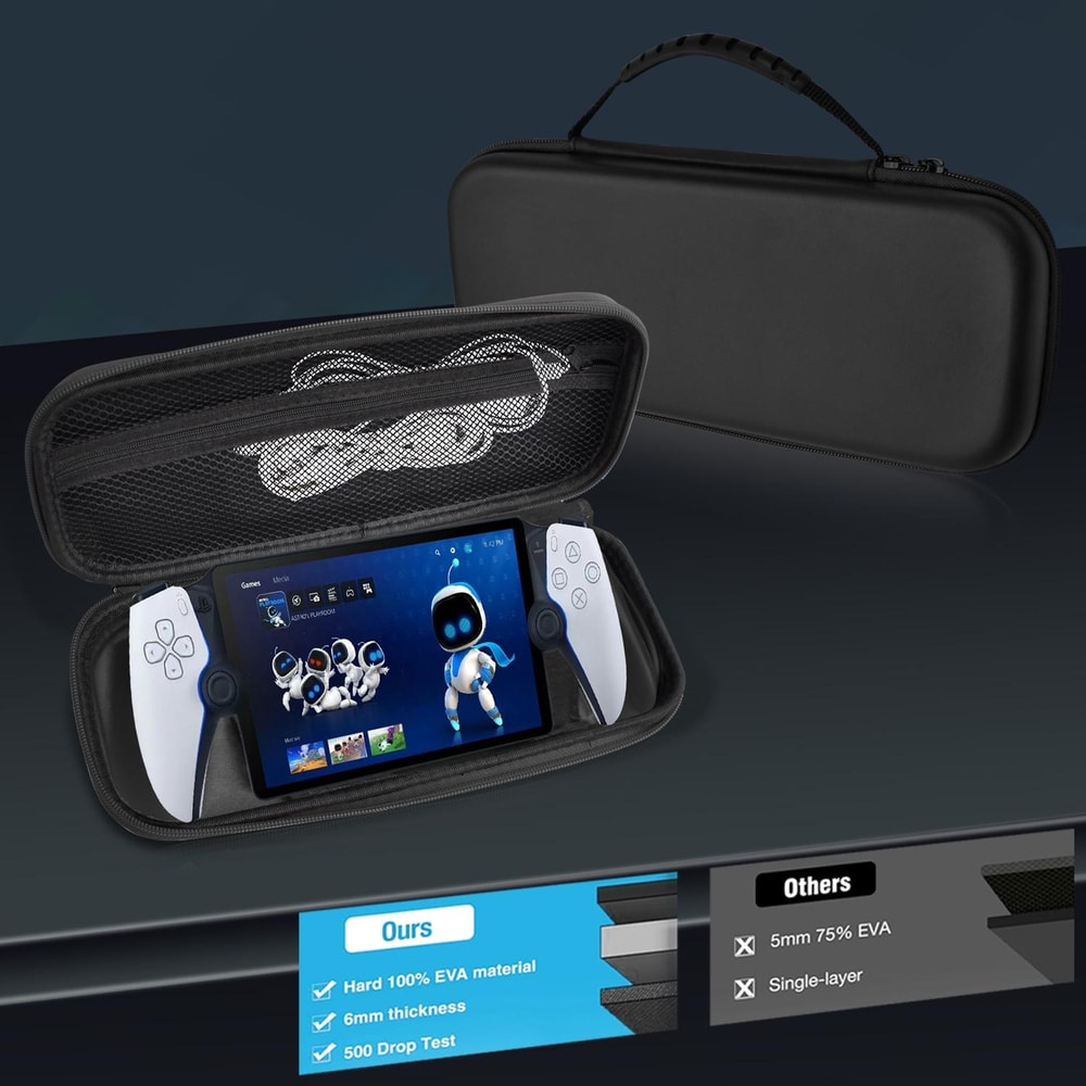 PlayStation Portal EVA Leather Travel Carrying Case Protective Storage Bag with Stand Function Black