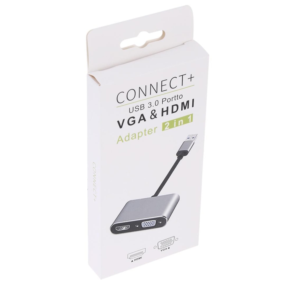 2-in-1 USB 3.0 to HDMI and VGA Dual Monitor Adapter for Extended Display and Multi-Screen Setup