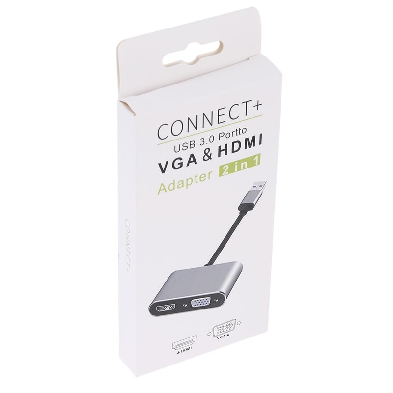 2-in-1 USB 3.0 to HDMI and VGA Dual Monitor Adapter for Extended Display and Multi-Screen Setup