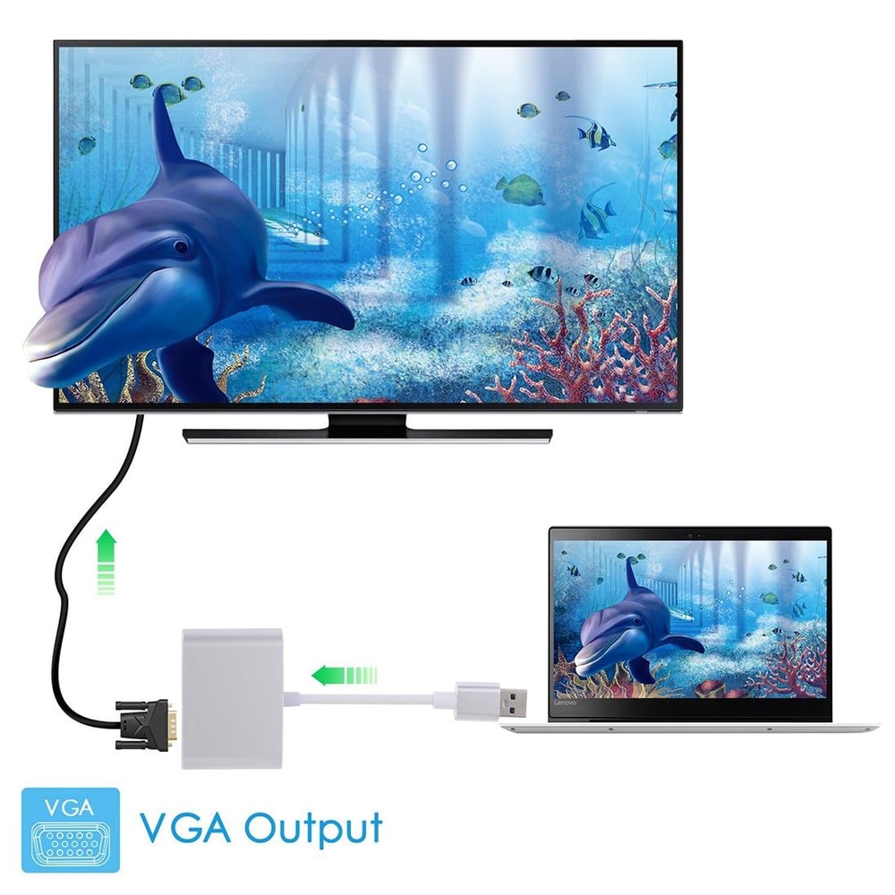 2-in-1 USB 3.0 to HDMI and VGA Dual Monitor Adapter for Extended Display and Multi-Screen Setup