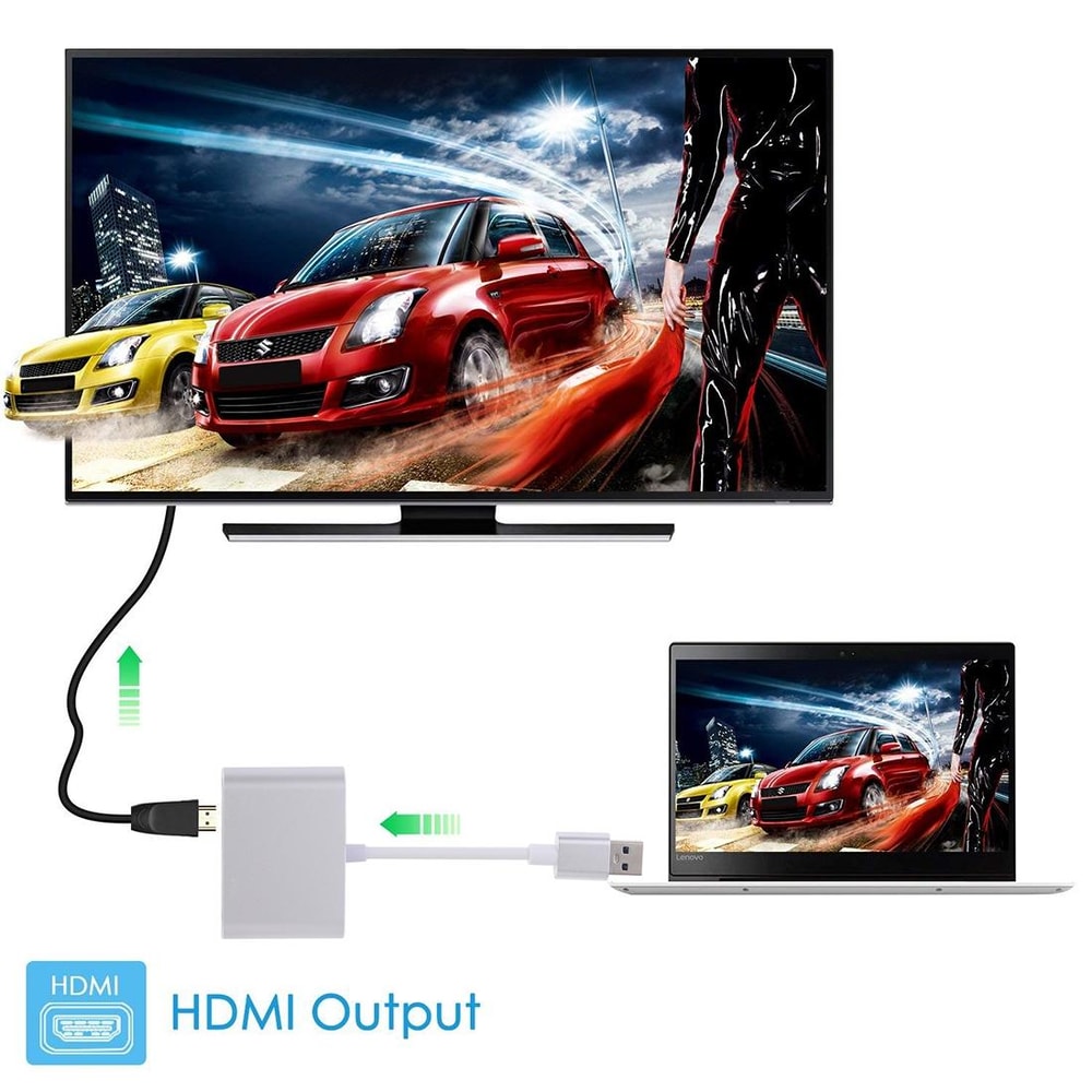 2-in-1 USB 3.0 to HDMI and VGA Dual Monitor Adapter for Extended Display and Multi-Screen Setup
