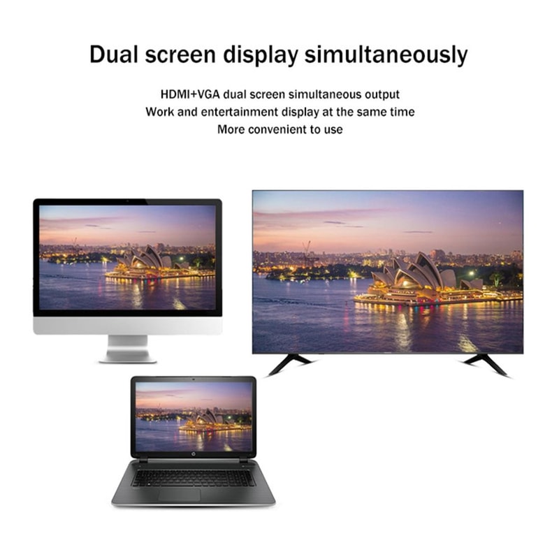 2-in-1 USB 3.0 to HDMI and VGA Dual Monitor Adapter for Extended Display and Multi-Screen Setup