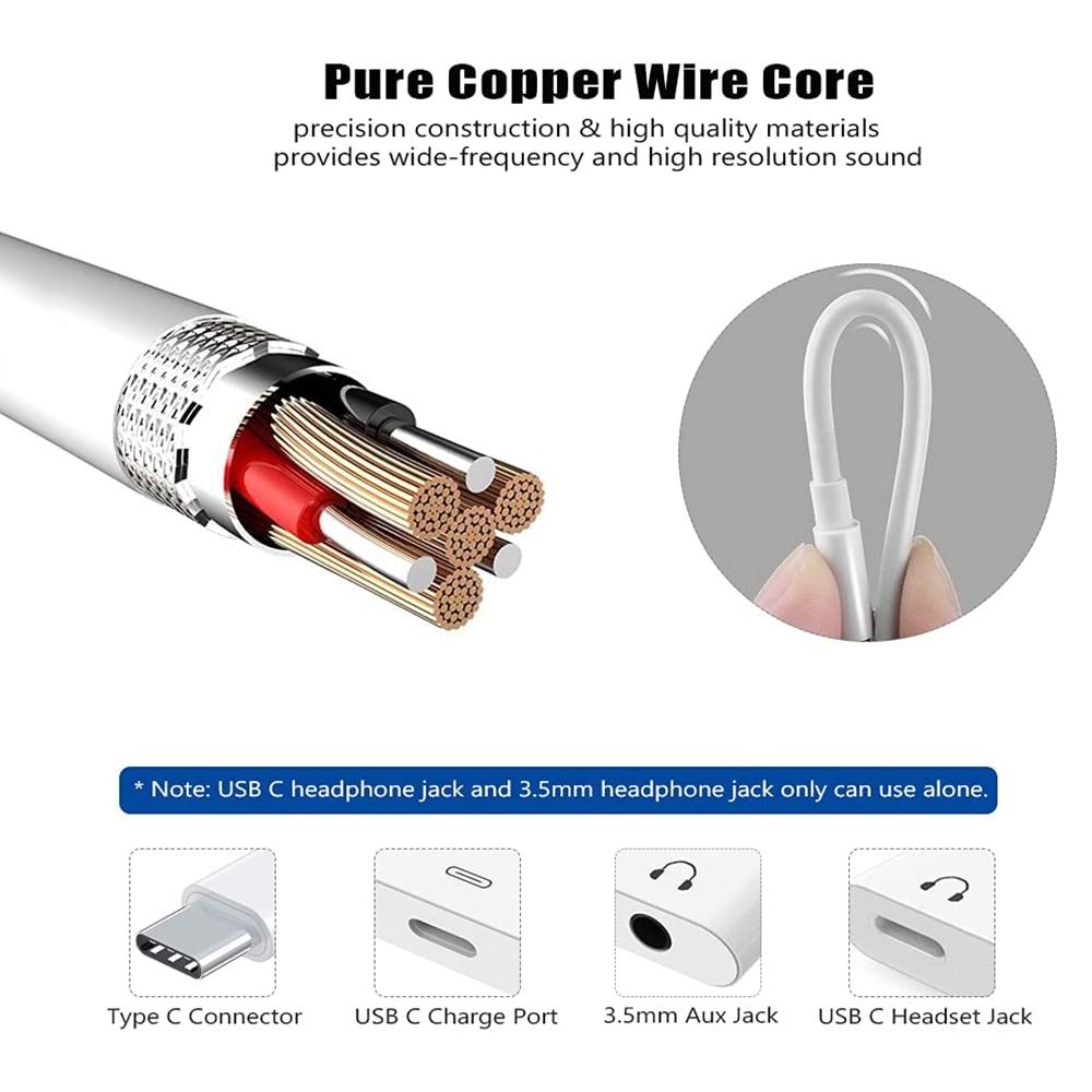 3 in 1 USB-C Audio Adapter with PD Charging and 3.5mm Jack Converter White