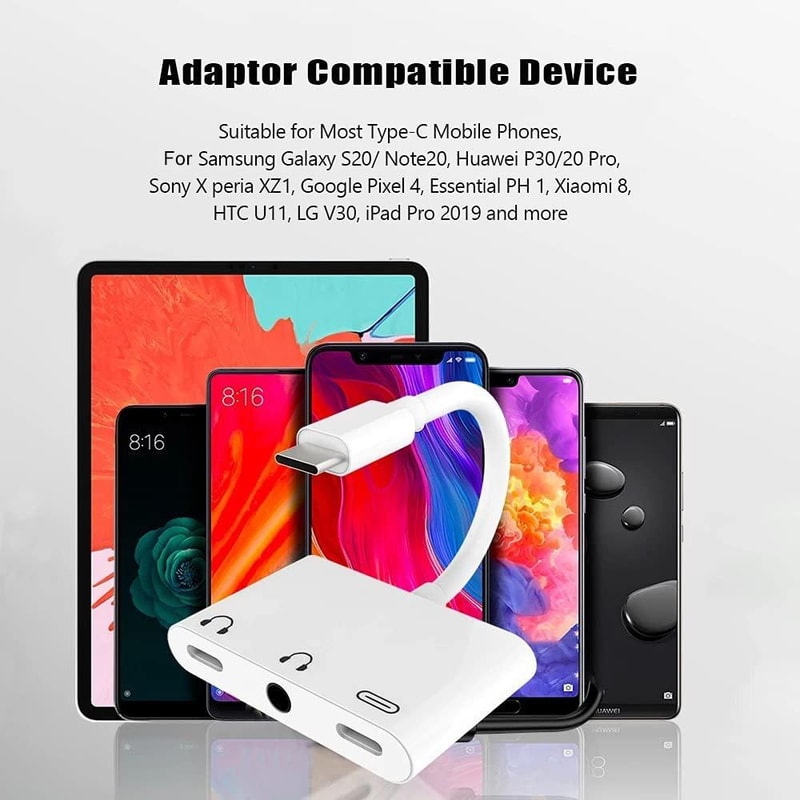 3 in 1 USB-C Audio Adapter with PD Charging and 3.5mm Jack Converter White