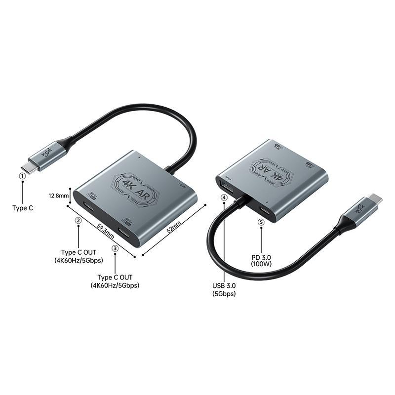 V77G USB-C Multiport Adapter AR Glasses 4K 60Hz PD100W Type-C Hub Converterc