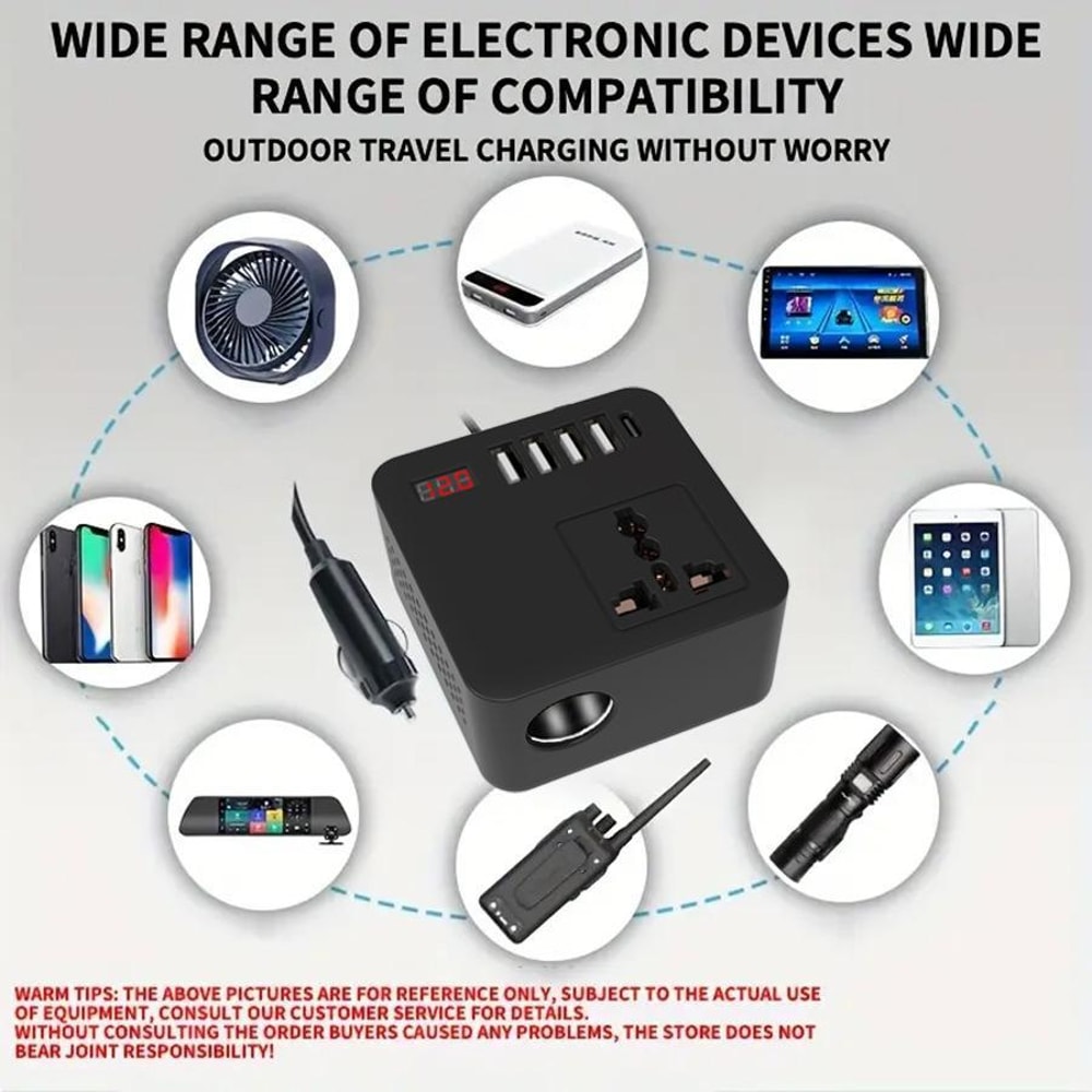 300W Car Power Inverter 12V to 110V USB-C Car Charger Multi-Function Adapter