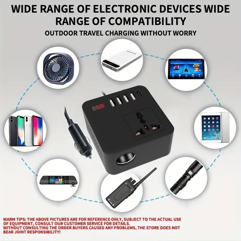 300W Car Power Inverter 12V to 110V USB-C Car Charger Multi-Function Adapter