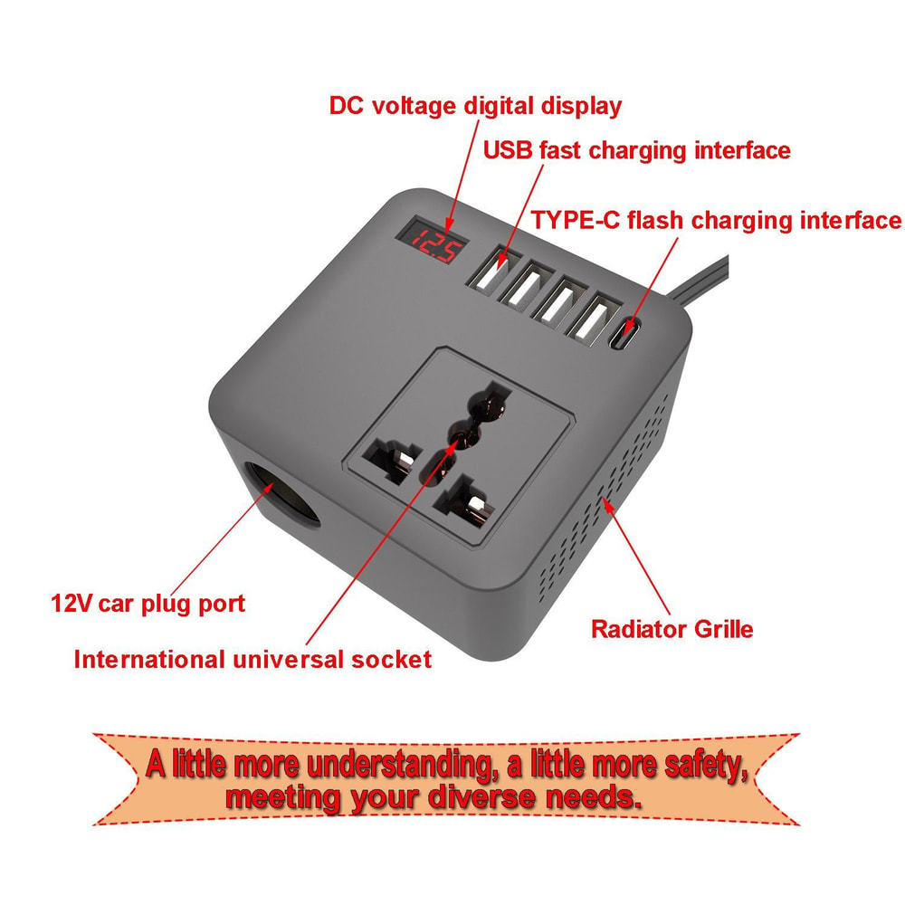 300W Car Power Inverter 12V to 110V USB-C Car Charger Multi-Function Adapter