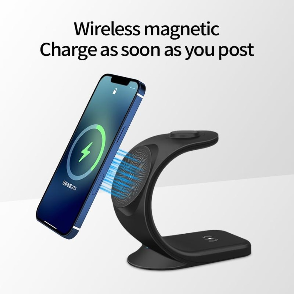 OJD-83 3-in-1 Magnetic Wireless Charging Station Stand for iPhone, Apple Watch & AirPods Fast Charging Dock