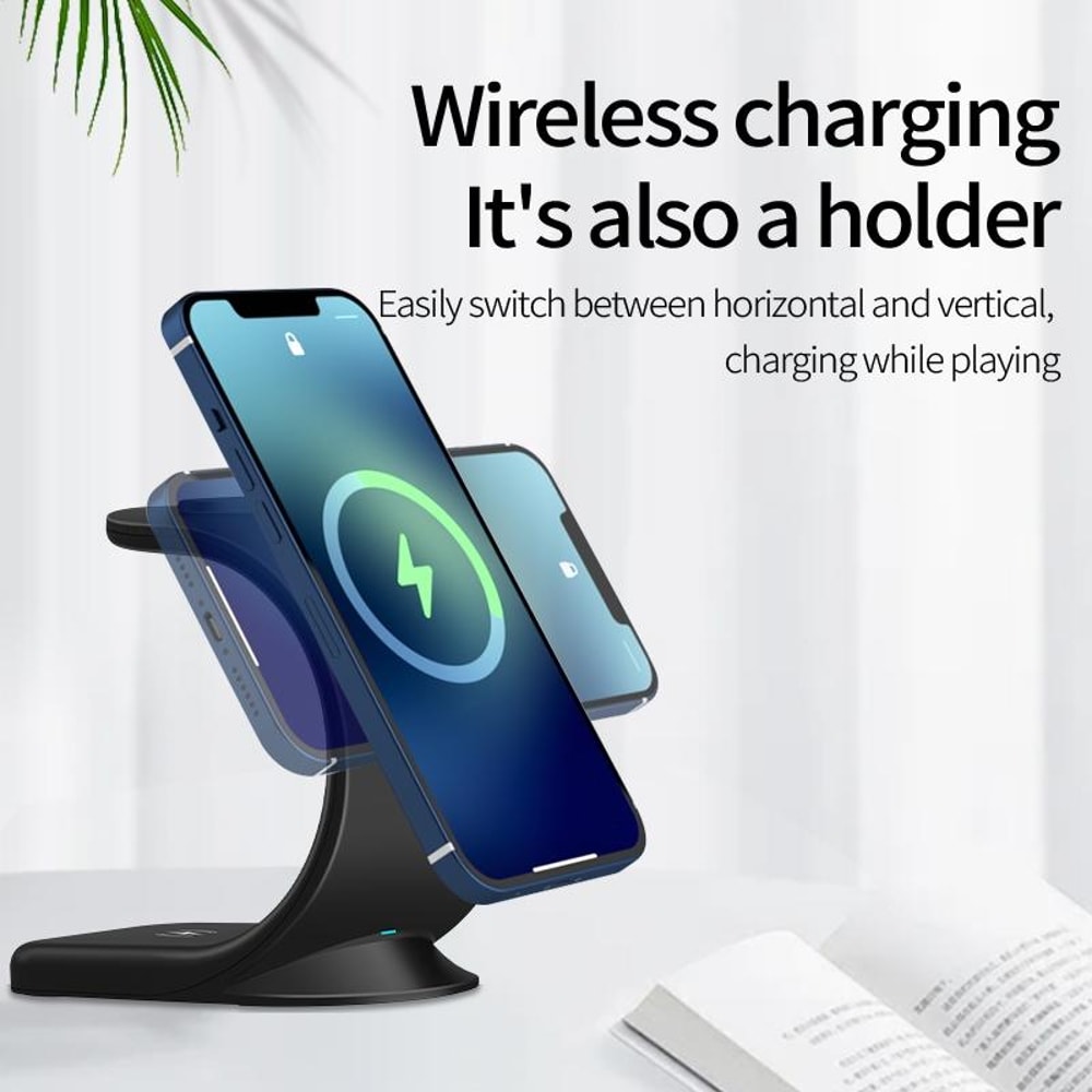 OJD-83 3-in-1 Magnetic Wireless Charging Station Stand for iPhone, Apple Watch & AirPods Fast Charging Dock