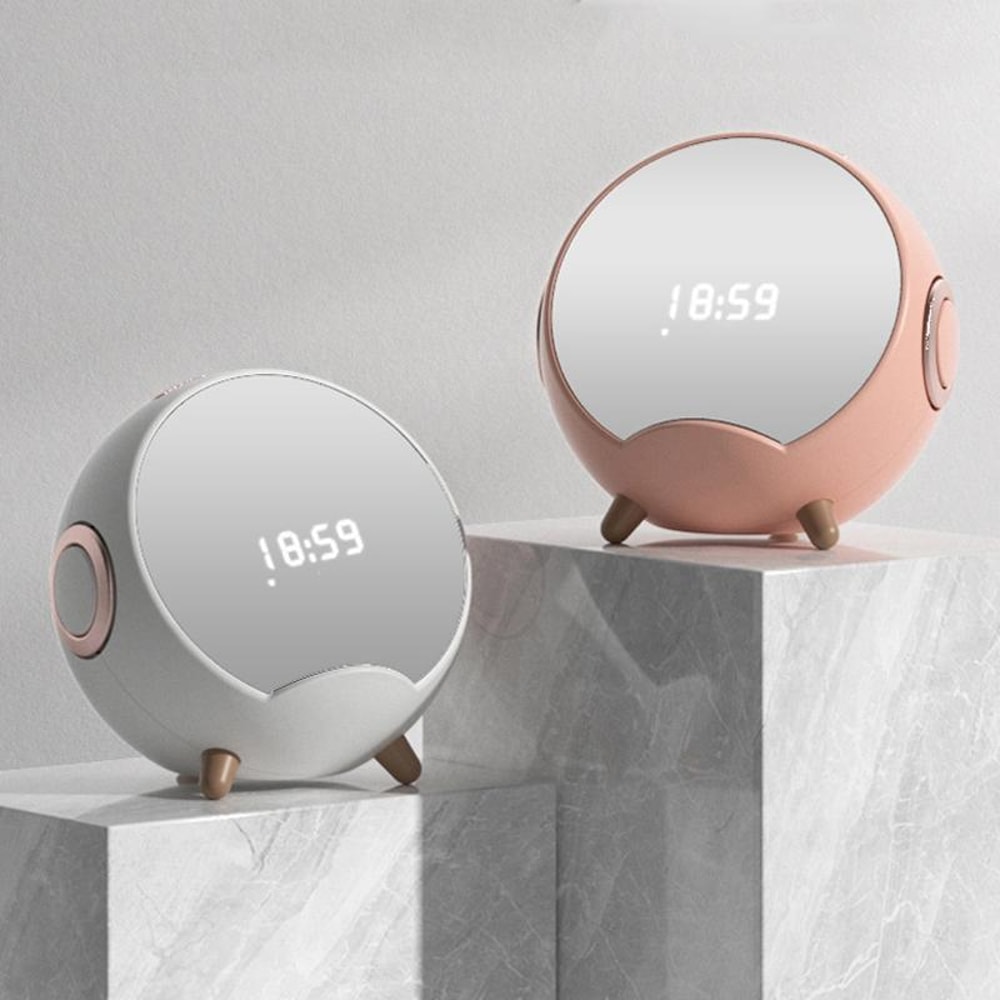 Mini Wireless Charging Bluetooth Alarm Clock Speaker Pink Desktop Speaker With Phone Holder 1