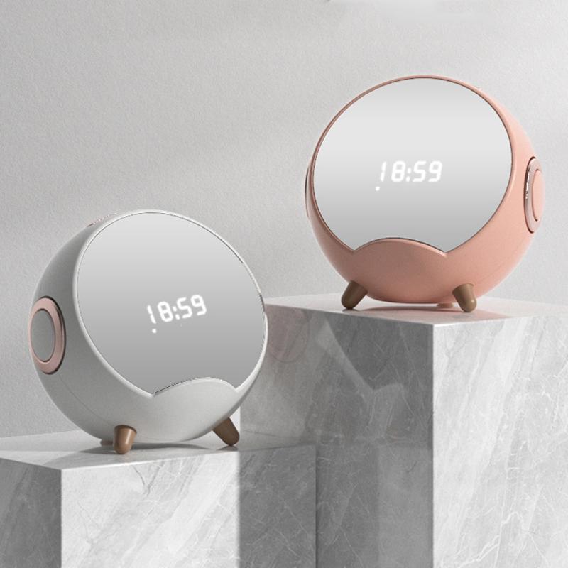 Mini Wireless Charging Bluetooth Alarm Clock Speaker Pink Desktop Speaker With Phone Holder 1