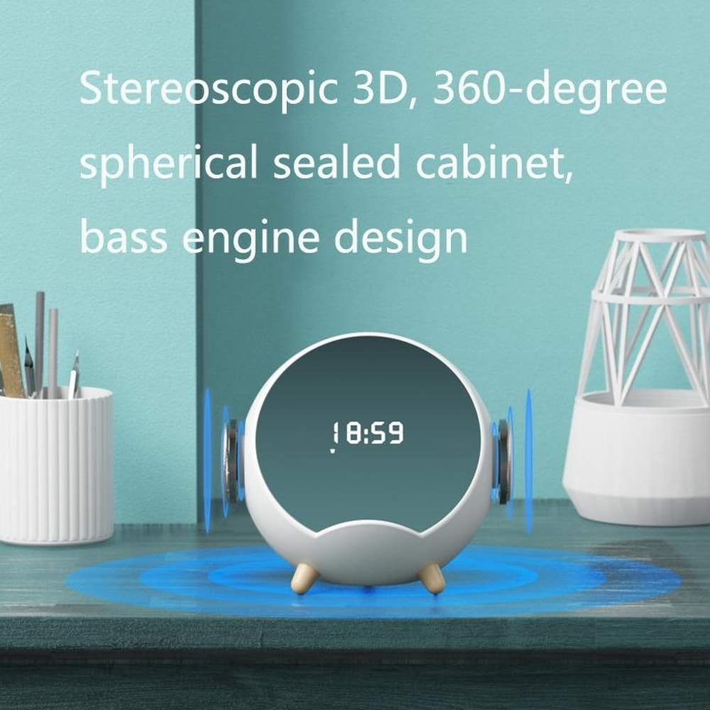 Mini Wireless Charging Bluetooth Alarm Clock Speaker Pink Desktop Speaker With Phone Holder 6