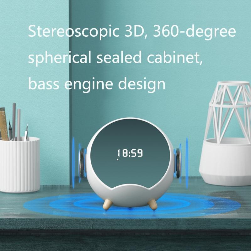 Mini Wireless Charging Bluetooth Alarm Clock Speaker Pink Desktop Speaker With Phone Holder 6