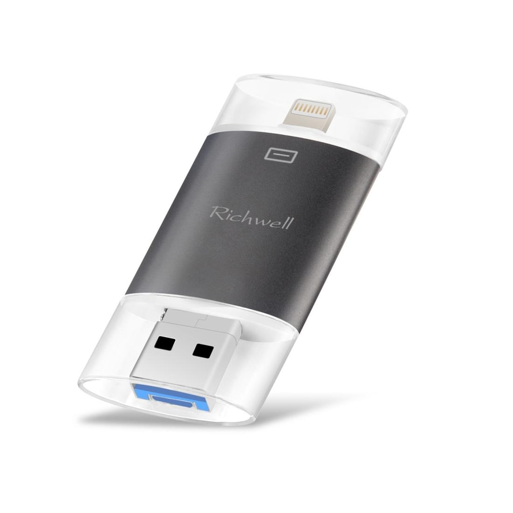 Richwell 3-in-1 OTG 128GB USB 3.0 Flash Drive Type-C Lightning USB Drive Metal Rose Gold