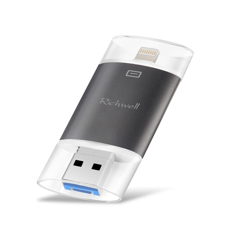 Richwell 3-in-1 OTG 128GB USB 3.0 Flash Drive Type-C Lightning USB Drive Metal Rose Gold