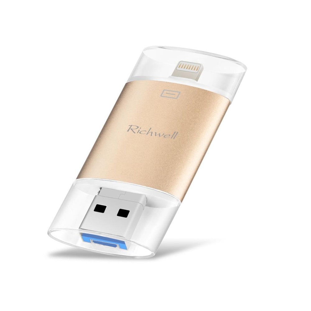 Richwell 3-in-1 OTG 128GB USB 3.0 Flash Drive Type-C Lightning USB Drive Metal Rose Gold