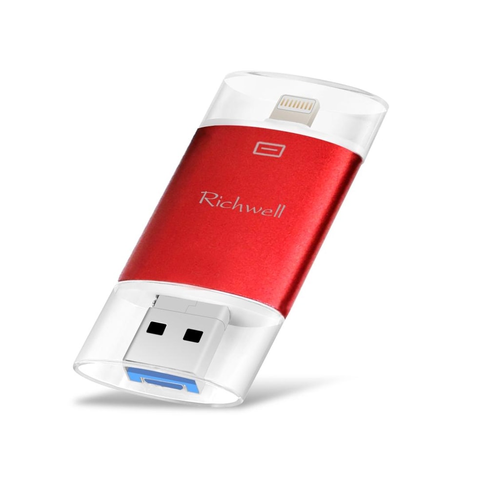 Richwell 3-in-1 OTG 128GB USB 3.0 Flash Drive Type-C Lightning USB Drive Metal Rose Gold