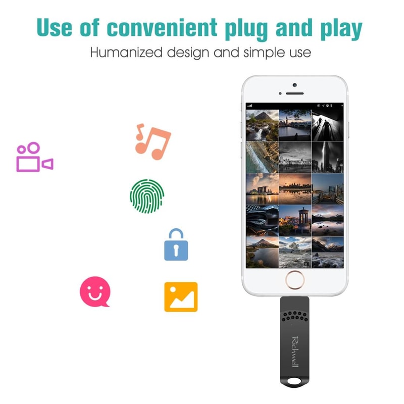 Richwell 64GB OTG Flash Drive Type-C, Lightning 8 Pin & USB 3.0 Metal Memory Stick