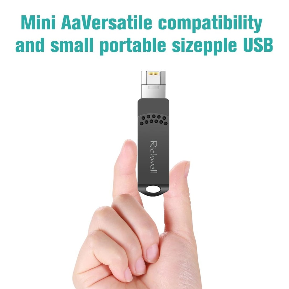 Richwell 64GB OTG Flash Drive Type-C, Lightning 8 Pin & USB 3.0 Metal Memory Stick