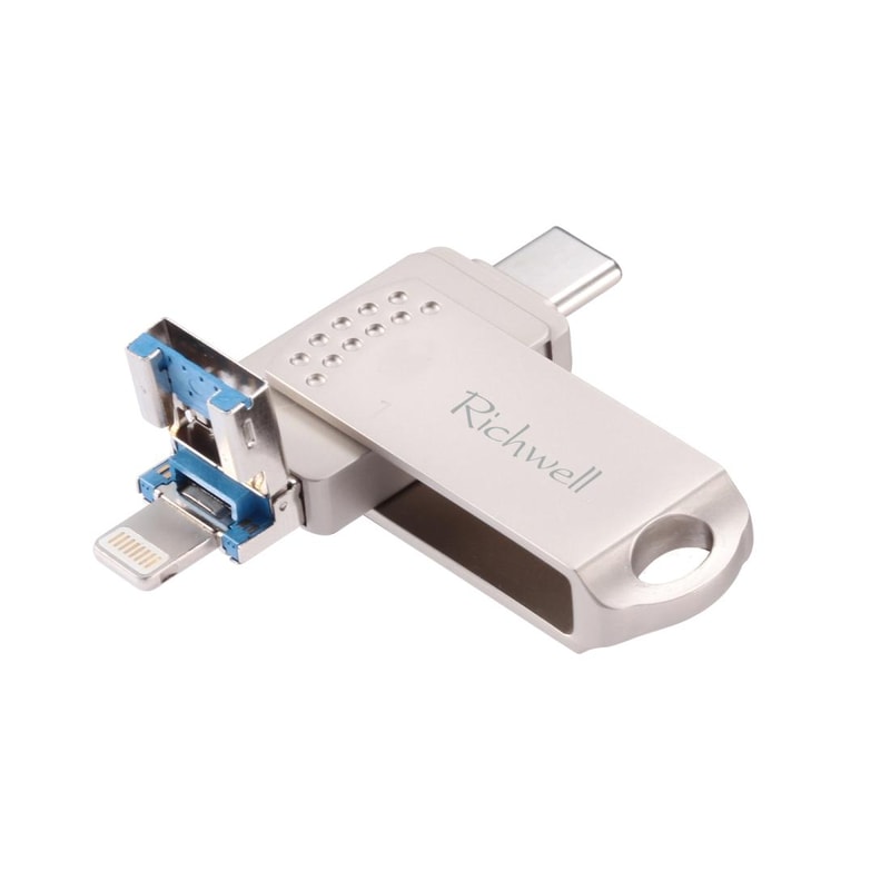 Richwell 64GB OTG Flash Drive Type-C, Lightning 8 Pin & USB 3.0 Metal Memory Stick