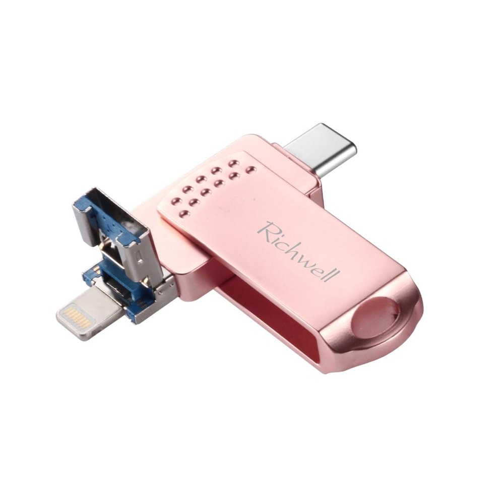 Richwell 64GB OTG Flash Drive Type-C, Lightning 8 Pin & USB 3.0 Metal Memory Stick