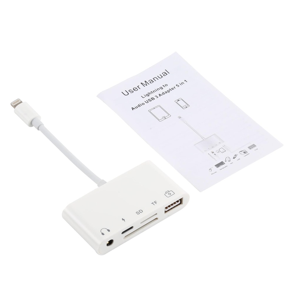 5 in 1 Lightning OTG Adapter for iPhone USB Hub SD Card Reader Audio Charging