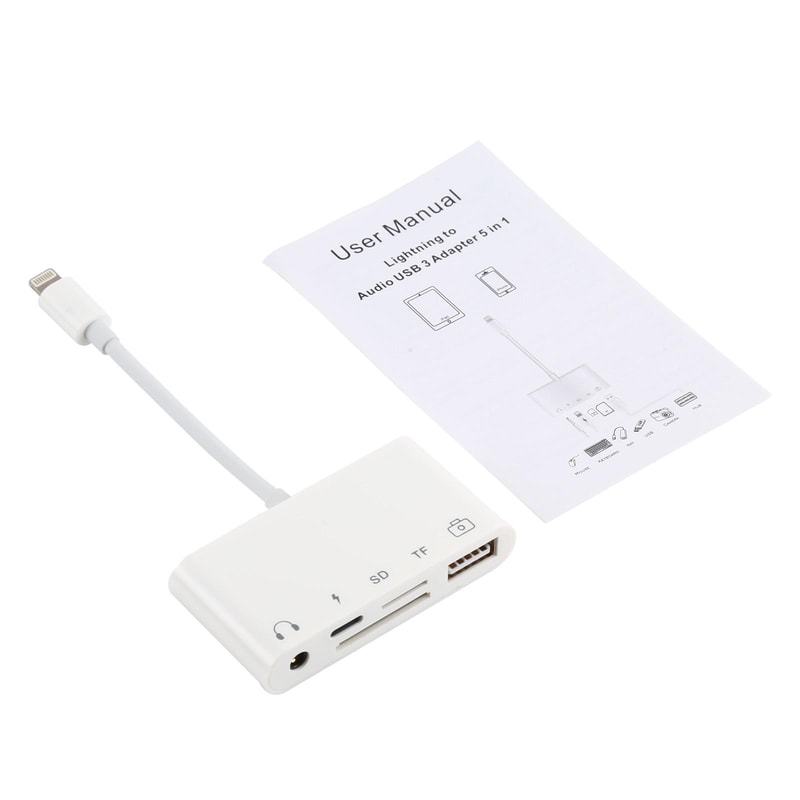 5 in 1 Lightning OTG Adapter for iPhone USB Hub SD Card Reader Audio Charging