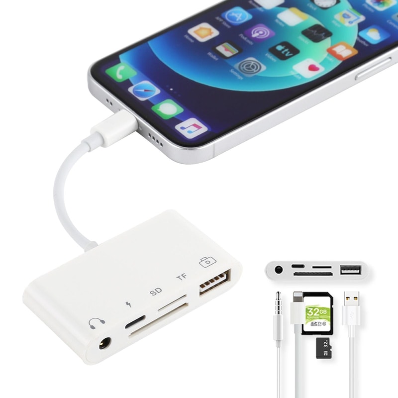 5 in 1 Lightning OTG Adapter for iPhone USB Hub SD Card Reader Audio Charging
