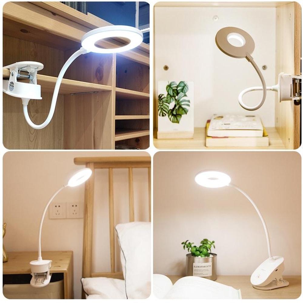 USB Rechargeable Clip Desk Lamp with 3-Level Dimming and Eye Protection LED Light