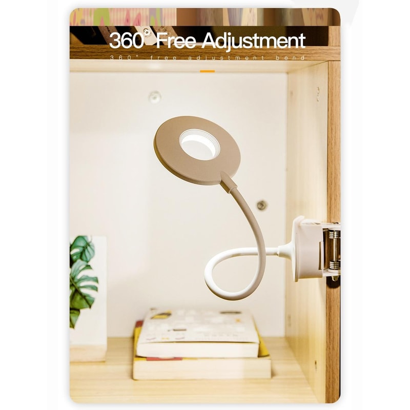 USB Rechargeable Clip Desk Lamp with 3-Level Dimming and Eye Protection LED Light