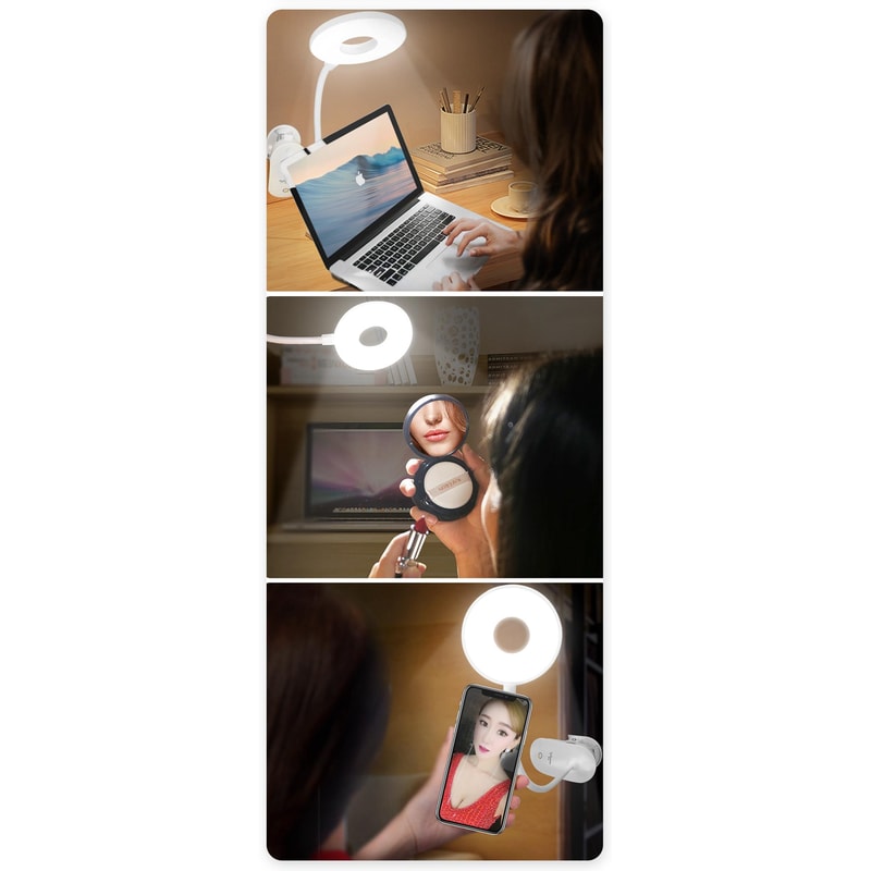 USB Rechargeable Clip Desk Lamp with 3-Level Dimming and Eye Protection LED Light
