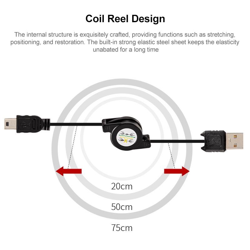 Retractable Mini USB 2.0 Charging & Data Sync Cable for Motorola V3, MP3 Players, GPS and Cameras