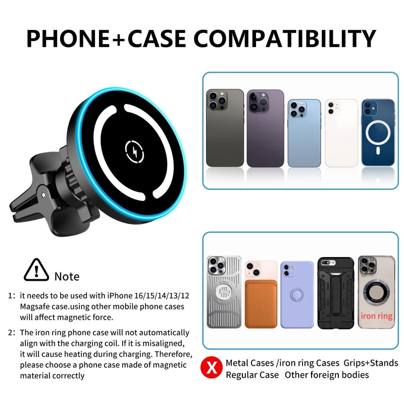 MagDrive 15W Magnetic Car Wireless Charger Phone Holder with Fast Qi Charging